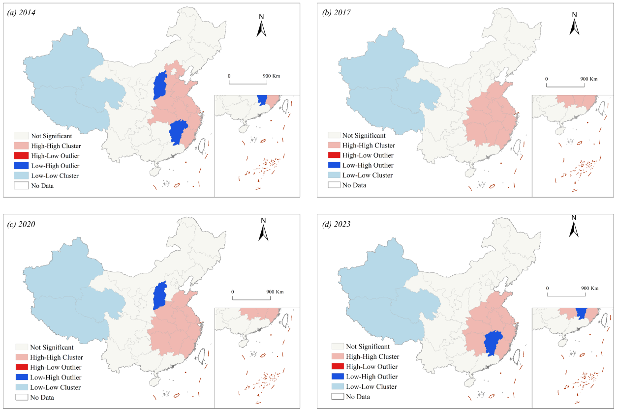 LISA clustering of CNTI in 2014, 2017, 2020 and 2023